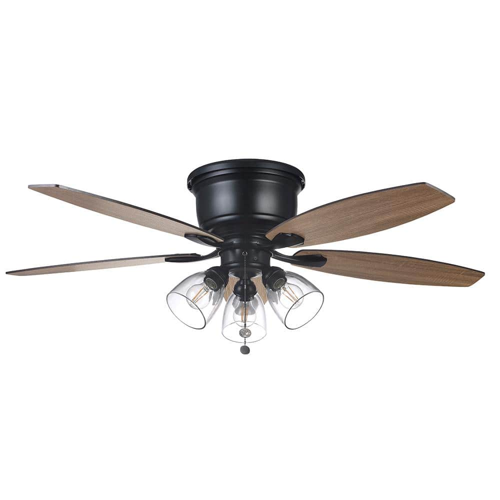 Hampton Bay Stoneridge 52 in. Indoor LED Matte Black Hugger Ceiling Fan with Light Kit, 5 Reversible Blades and Reversible Motor