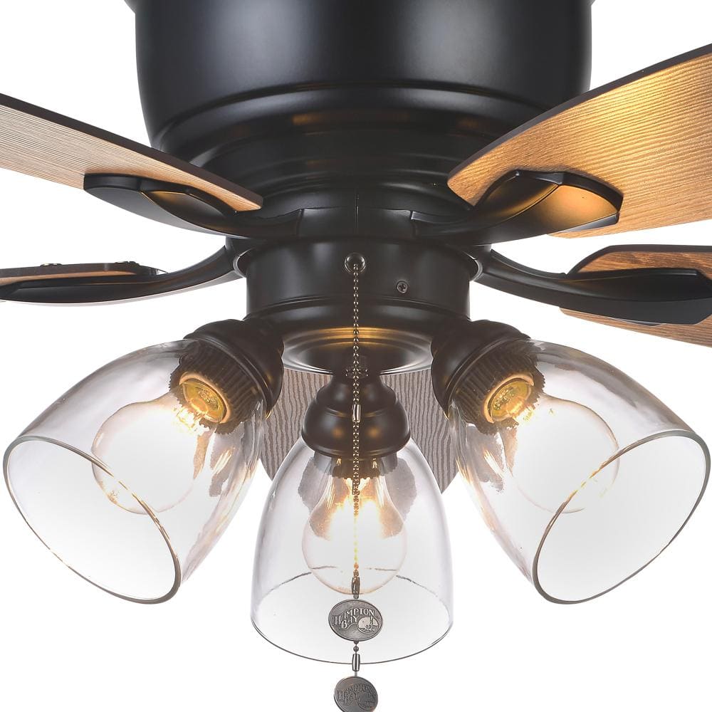 Hampton Bay Stoneridge 52 in. Indoor LED Matte Black Hugger Ceiling Fan with Light Kit, 5 Reversible Blades and Reversible Motor