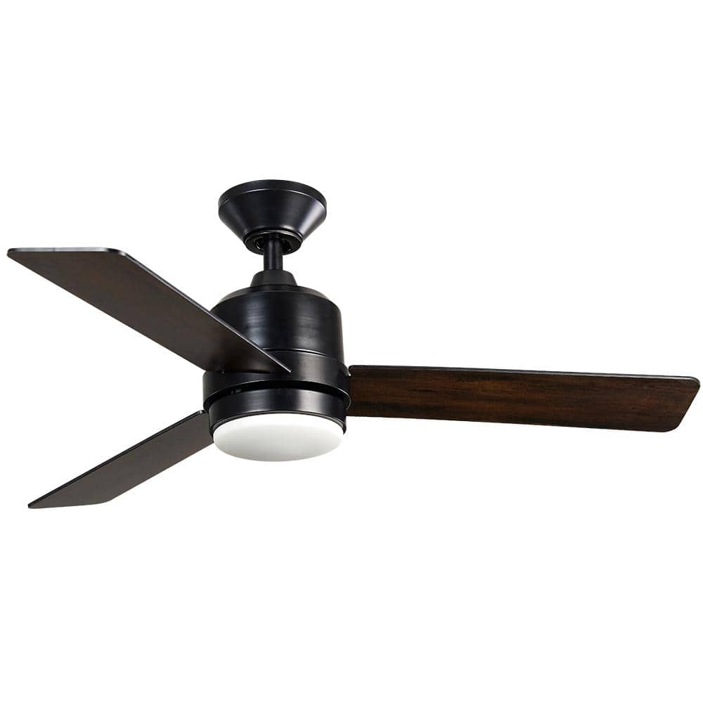 Hampton Bay Castlegate 44 in. Indoor Integrated LED Matte Black Ceiling Fan with 3 Reversible Blades, Light Kit and Remote Control