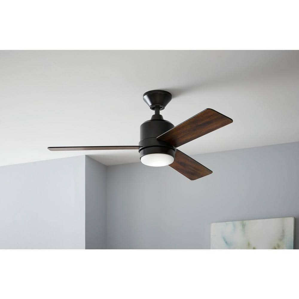 Hampton Bay Castlegate 44 in. Indoor Integrated LED Matte Black Ceiling Fan with 3 Reversible Blades, Light Kit and Remote Control