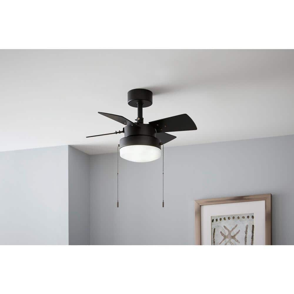 Hampton Bay Metarie II 24 in. Indoor Matte Black Ceiling Fan with Light