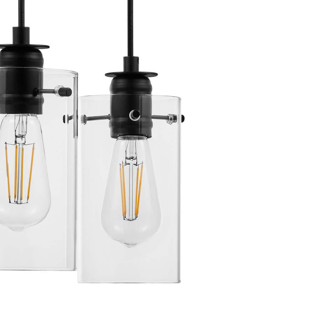 Hampton Bay Regan 3-Light Matte Black Pendant Hanging Light with Clear Glass Shades, Industrial Kitchen Pendant Lighting