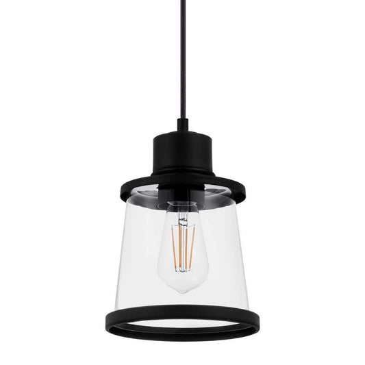 Hampton Bay Rigby 1-Light Matte Black Mini Pendant, Farmhouse Hanging Light, Kitchen Pendant Lighting