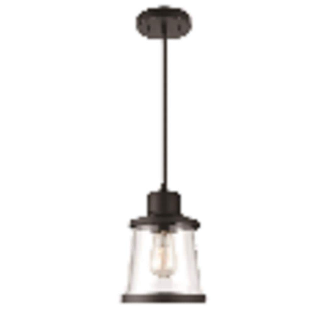 Hampton Bay Rigby 1-Light Matte Black Mini Pendant, Farmhouse Hanging Light, Kitchen Pendant Lighting