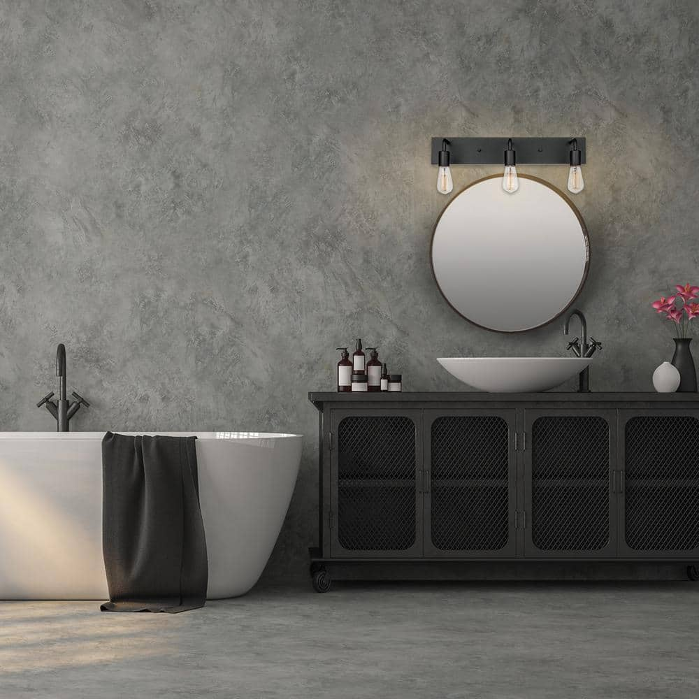 Hampton Bay Northvale 24 in. 3-Light Matte Black Industrial Bathroom Vanity Light