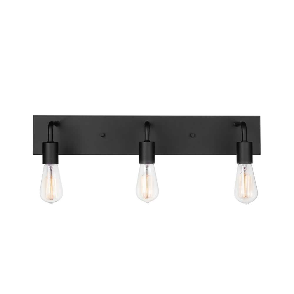 Hampton Bay Northvale 24 in. 3-Light Matte Black Industrial Bathroom Vanity Light