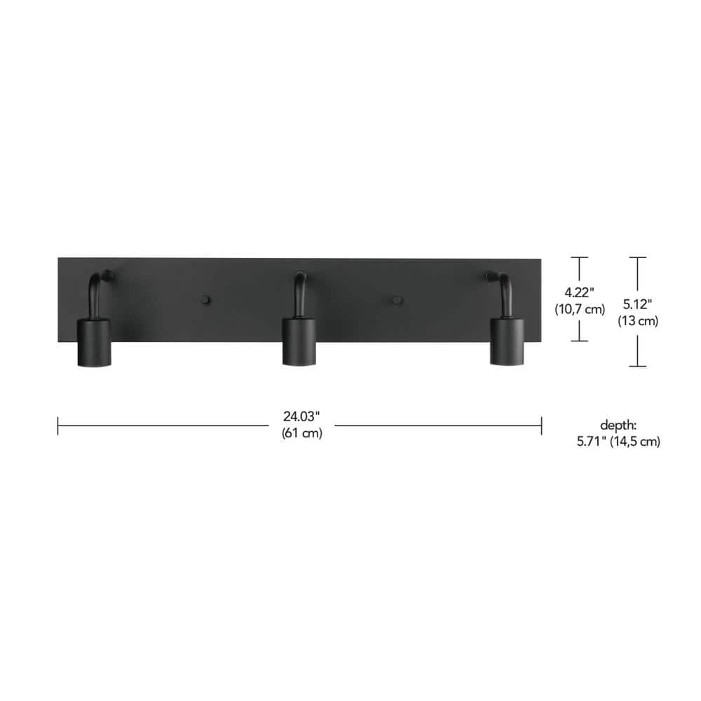 Hampton Bay Northvale 24 in. 3-Light Matte Black Industrial Bathroom Vanity Light