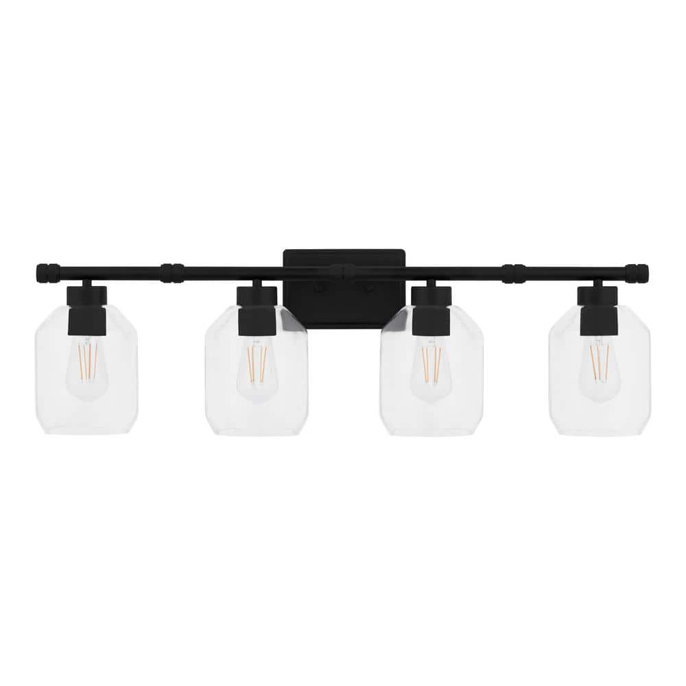 Hampton Bay Laurel Brook 34 in. 4-Lights Matte Black Industrial Bathroom Vanity Light