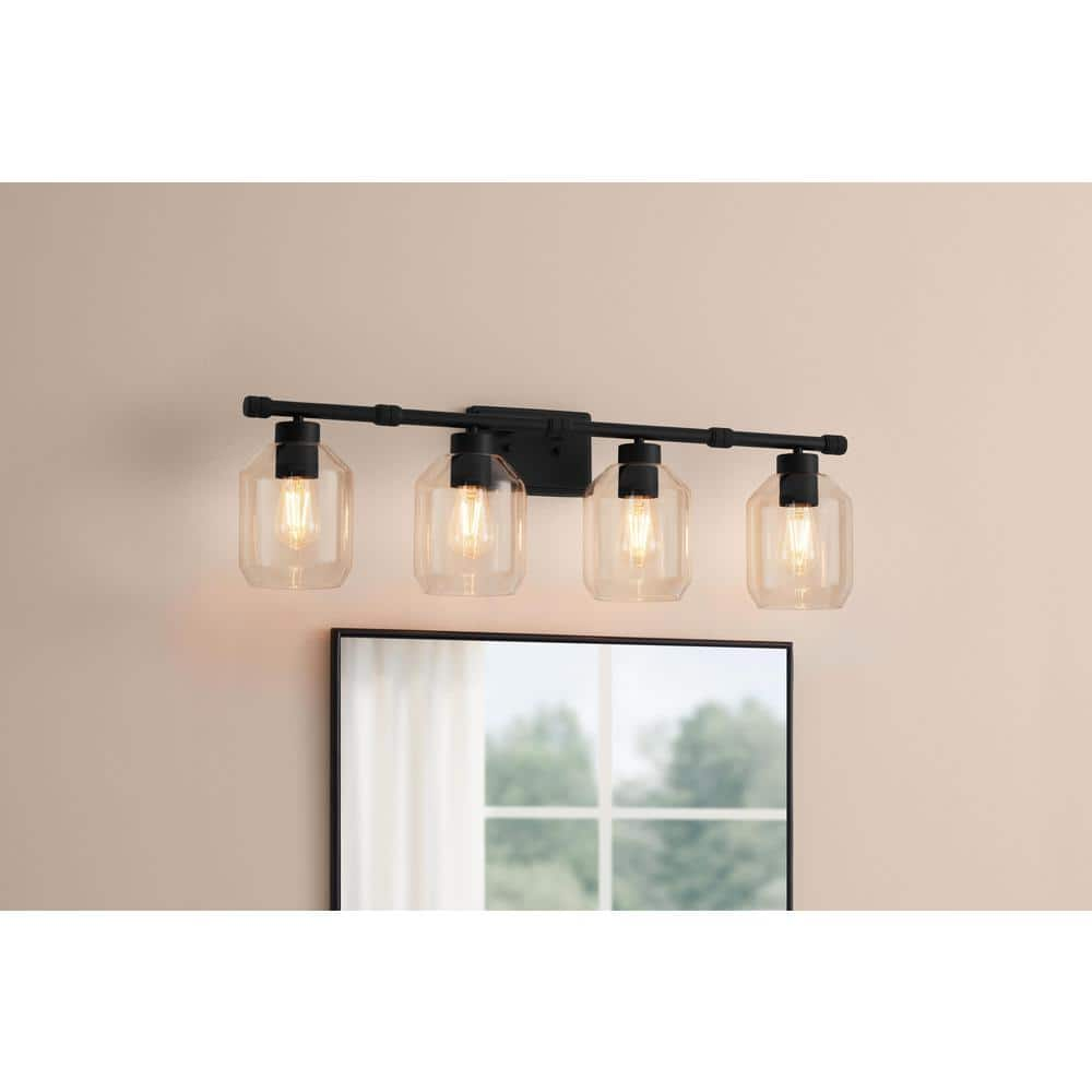 Hampton Bay Laurel Brook 34 in. 4-Lights Matte Black Industrial Bathroom Vanity Light