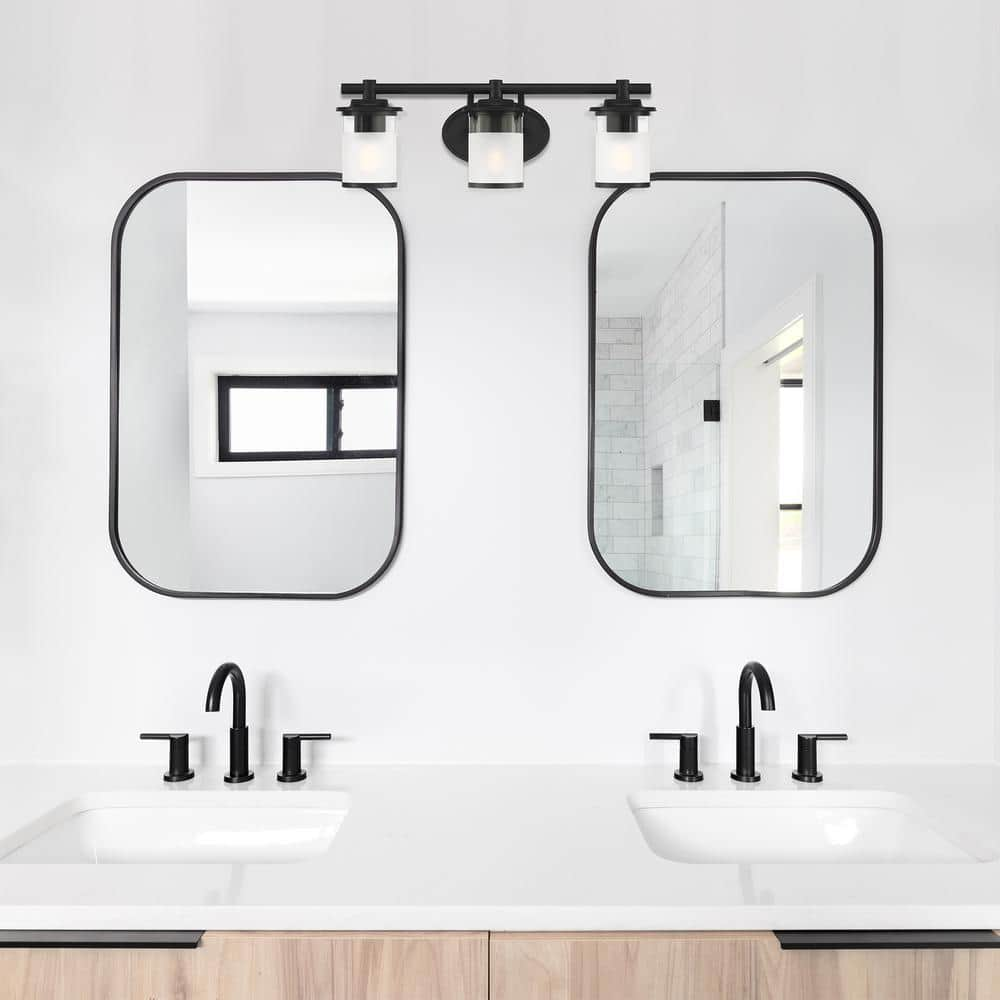 Hampton Bay Truitt 23.25 in. 3-Light Matte Black Modern Bath Vanity Light