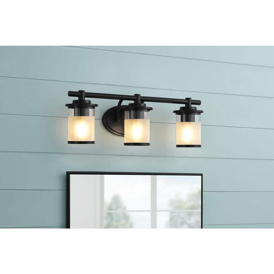 Hampton Bay Truitt 23.25 in. 3-Light Matte Black Modern Bath Vanity Light