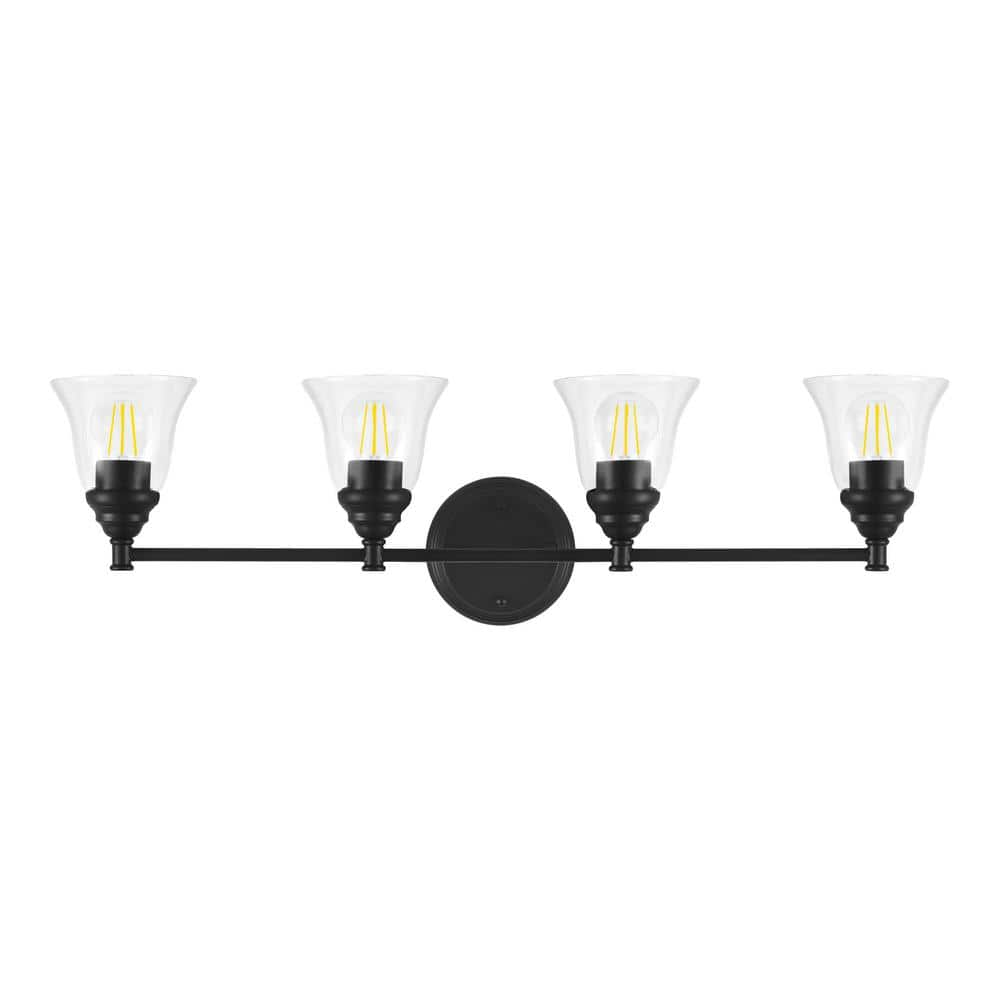 Hampton Bay Marsden 32.25 in. 4-Light Matte Black Bath Bar Vanity Light