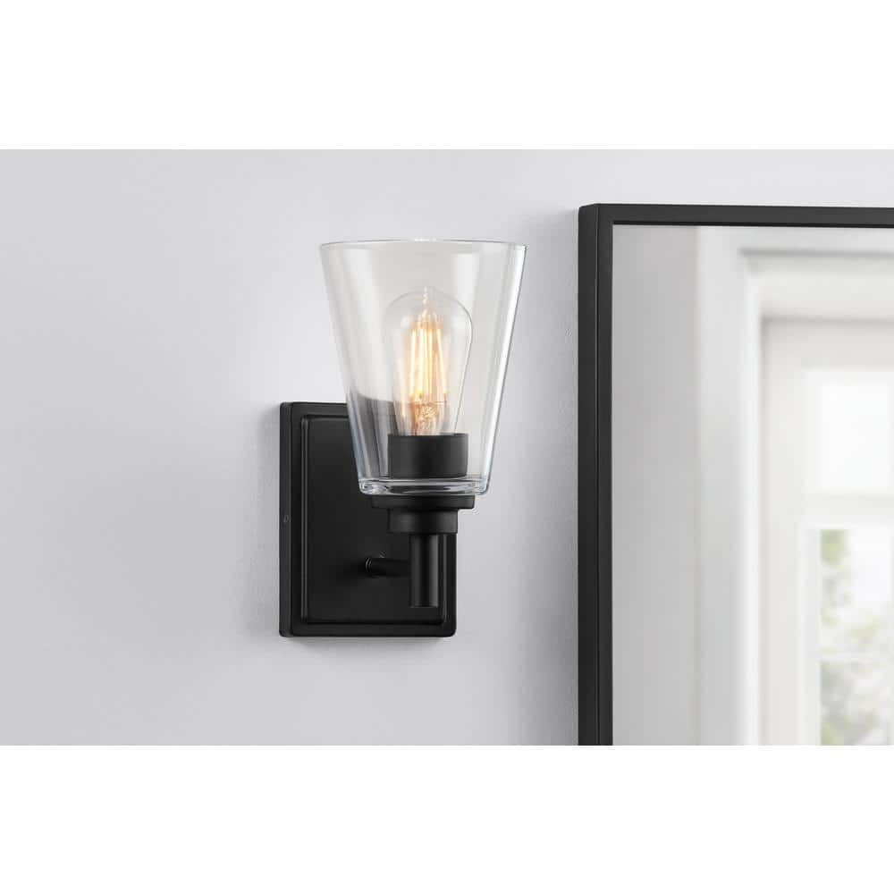 Hampton Bay Wakefield 1-Light Matte Black Indoor Wall Sconce