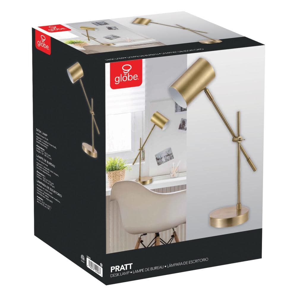 Globe Electric Pratt 20 in. Matte Brass Desk Lamp