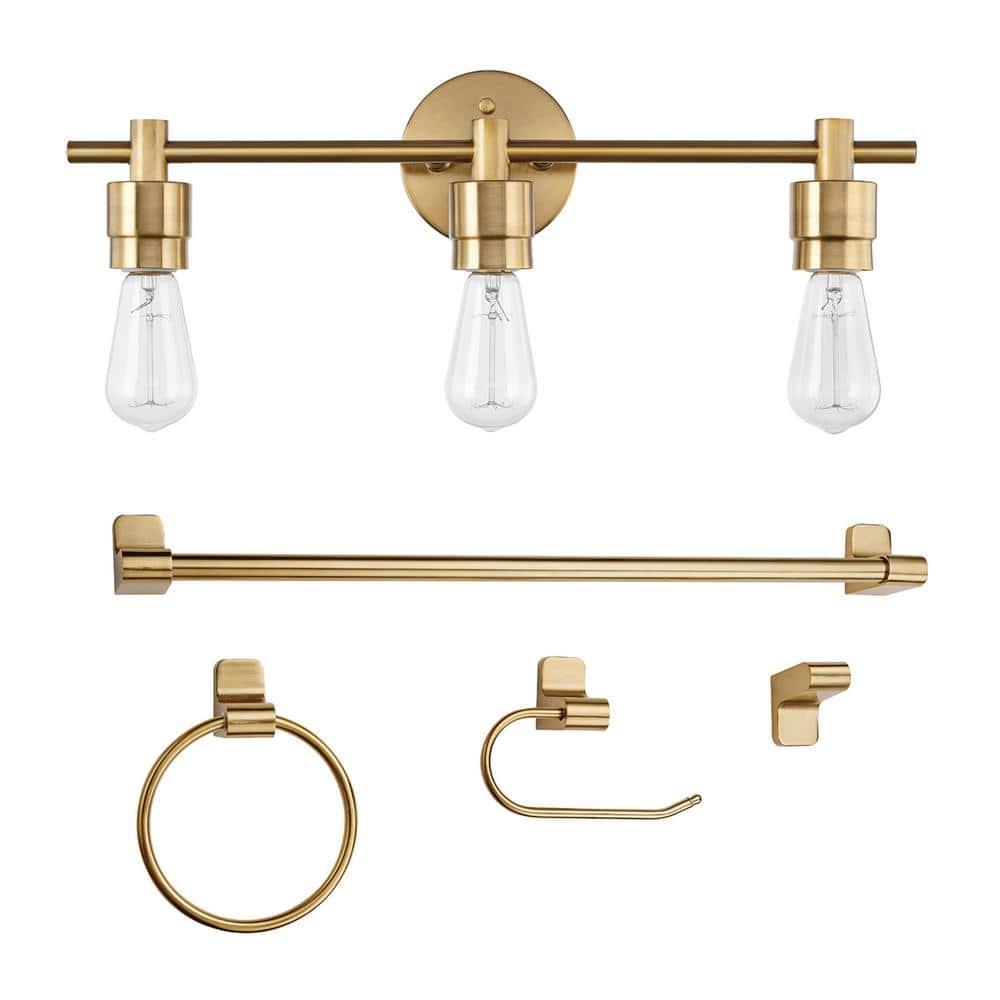 Globe Electric Alexandria 21.4 in. 3-Light Matte Brass Vanity Light with Bath Set (5-Piece)