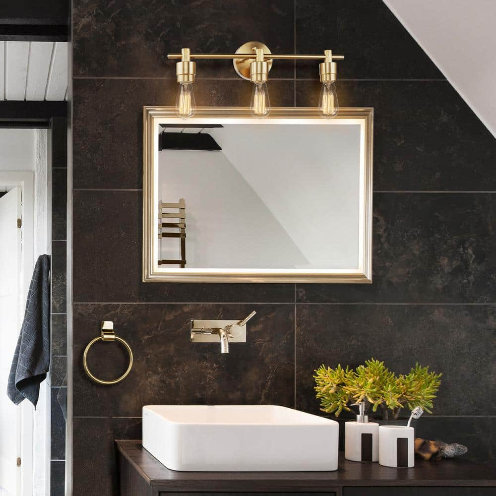 Globe Electric Alexandria 21.4 in. 3-Light Matte Brass Vanity Light with Bath Set (5-Piece)