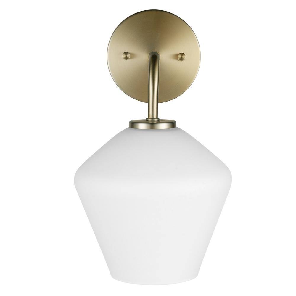 Globe Electric Raja 1-Light Matte brass Wall Sconce with Opal Glass Shade, LED Bulb Included