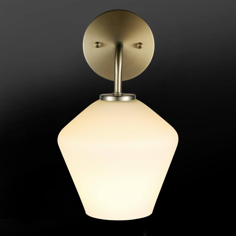 Globe Electric Raja 1-Light Matte brass Wall Sconce with Opal Glass Shade, LED Bulb Included