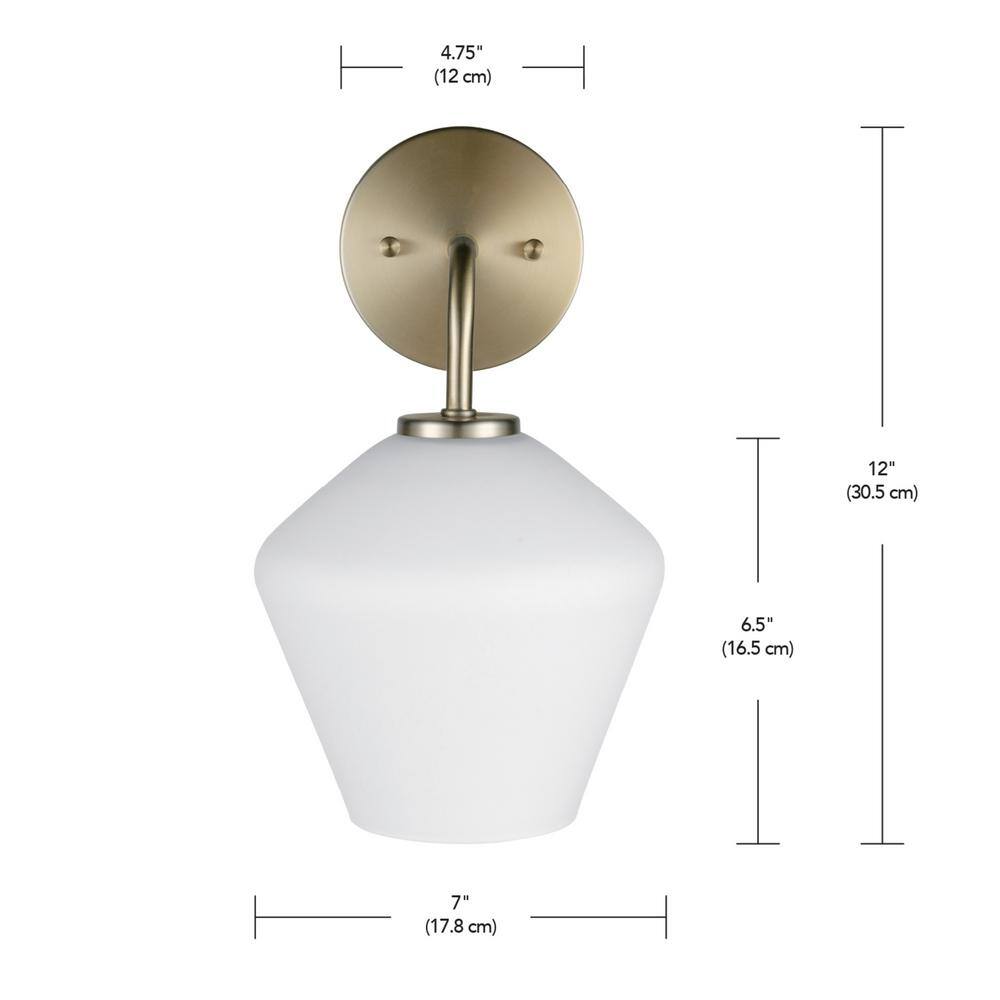 Globe Electric Raja 1-Light Matte brass Wall Sconce with Opal Glass Shade, LED Bulb Included