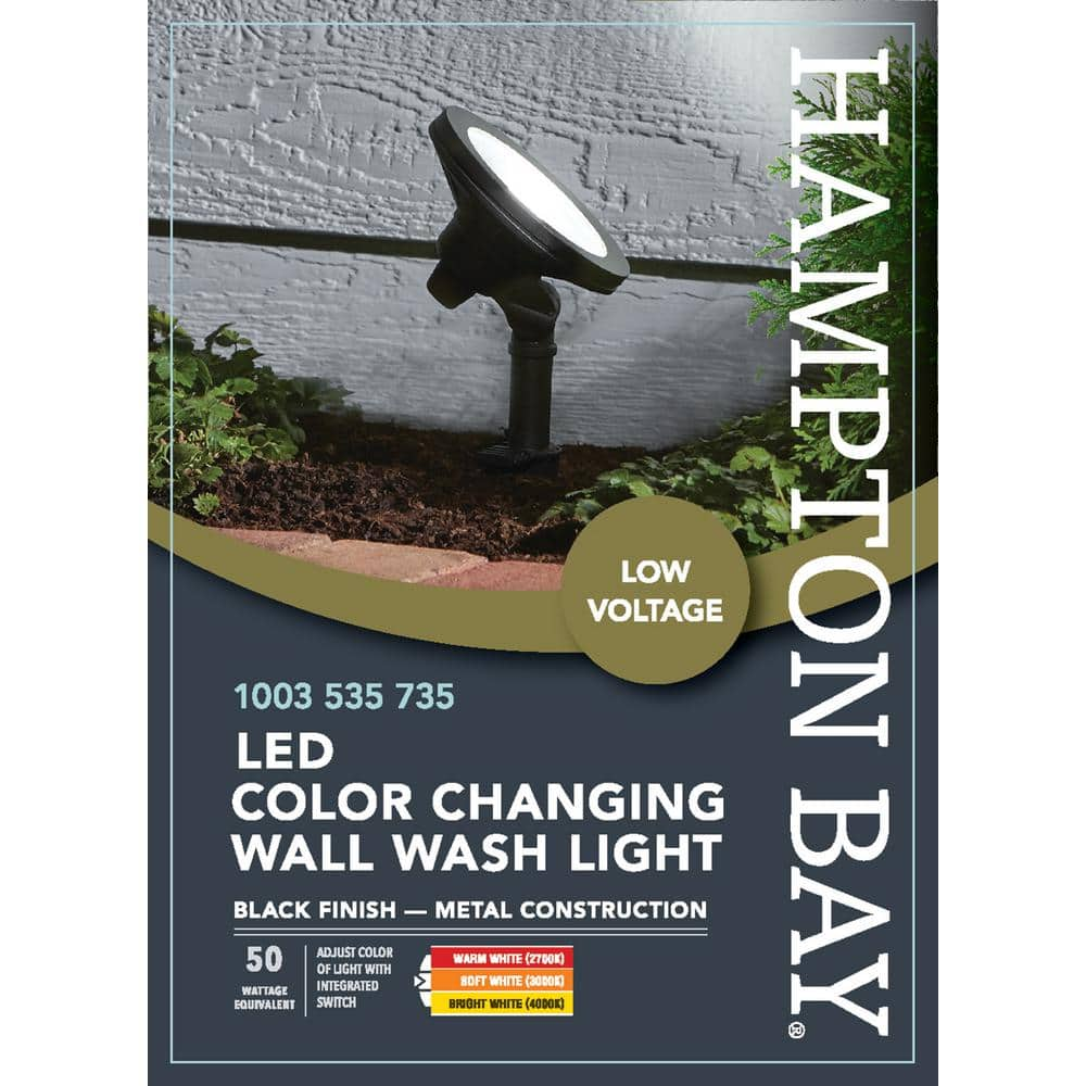 Hampton Bay 9.8-Watt Black Adjustable Light Color Outdoor Integrated LED Landscape Flood Light