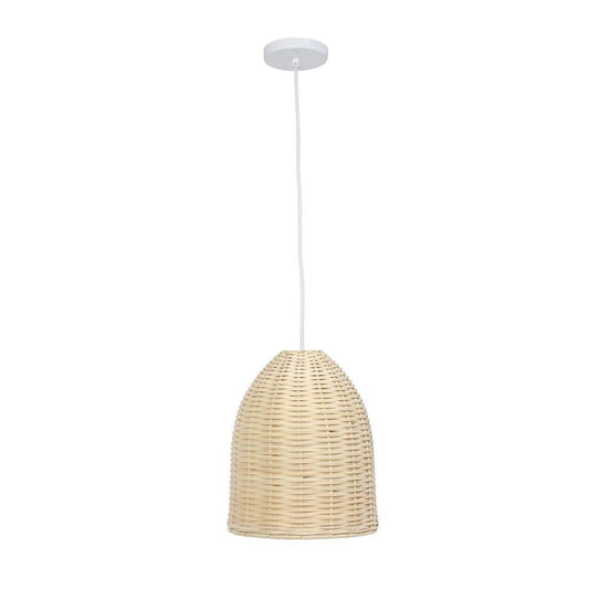 Elegant Designs 12 in. 1-Light Natural Elongated Coastal Dome Rattan Downlight Pendant