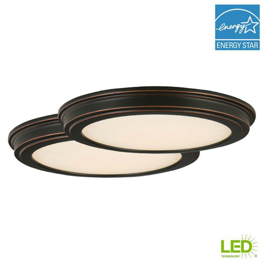 Commercial Electric 15 in. Oil Rubbed Bronze 5-CCT LED Round Flush Mount, Low Profile Ceiling Light (2-Pack)