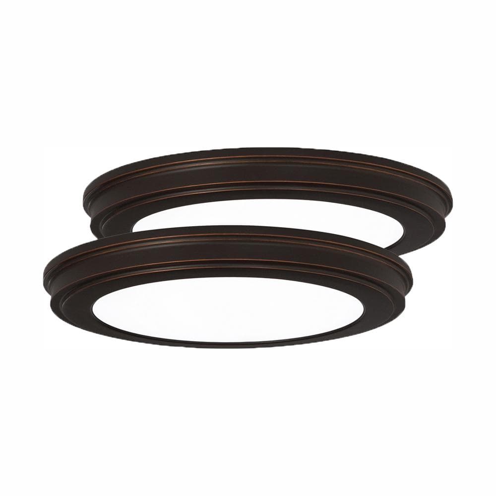 Commercial Electric 15 in. Oil Rubbed Bronze 5-CCT LED Round Flush Mount, Low Profile Ceiling Light (2-Pack)