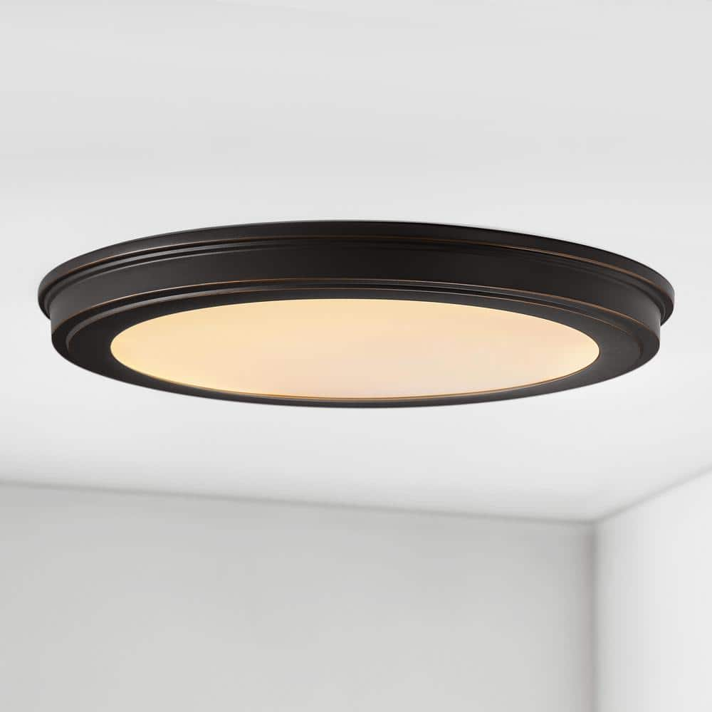 Commercial Electric 15 in. Oil Rubbed Bronze 5-CCT LED Round Flush Mount, Low Profile Ceiling Light (2-Pack)