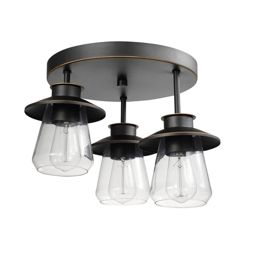 Globe Electric Nate 11 in. 3-Light Oil Rubbed Bronze Semi-Flush Mount Ceiling Light with Clear Glass Shades