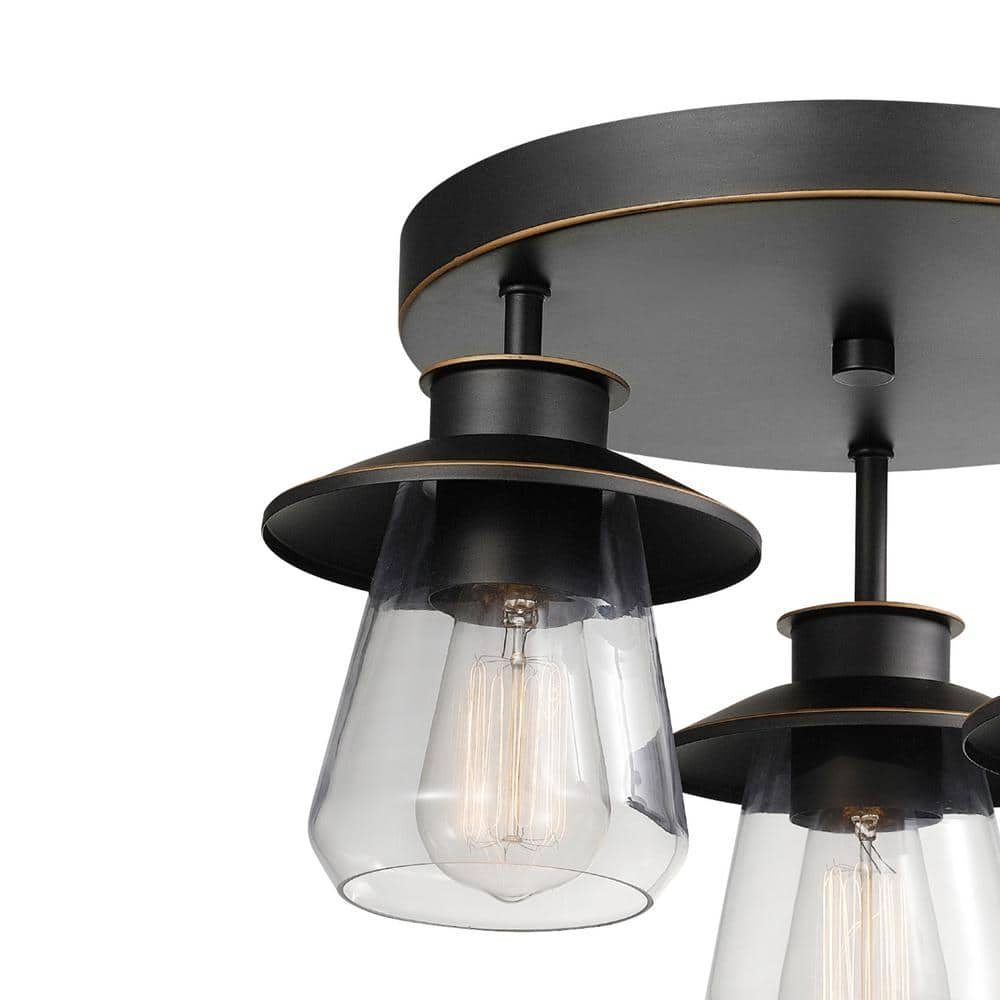 Globe Electric Nate 11 in. 3-Light Oil Rubbed Bronze Semi-Flush Mount Ceiling Light with Clear Glass Shades