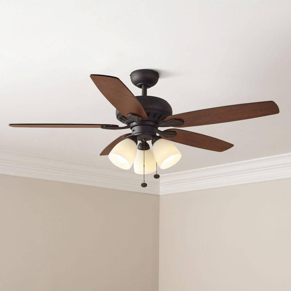 Hampton Bay Rockport 52 in. Indoor LED Oil Rubbed Bronze Ceiling Fan with Light Kit, Downrod, Reversible Blades and Reversible Motor