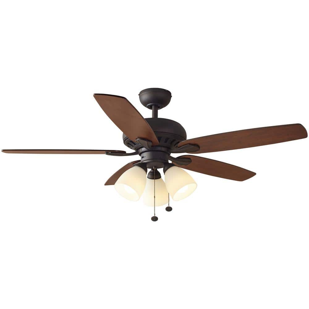 Hampton Bay Rockport 52 in. Indoor LED Oil Rubbed Bronze Ceiling Fan with Light Kit, Downrod, Reversible Blades and Reversible Motor