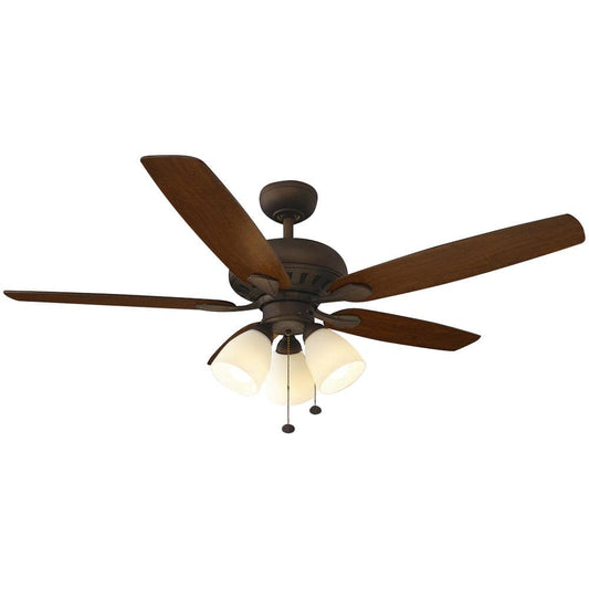 Hampton Bay Rockport 52 in. Indoor LED Oil Rubbed Bronze Ceiling Fan with Light Kit, Downrod, Reversible Blades and Reversible Motor