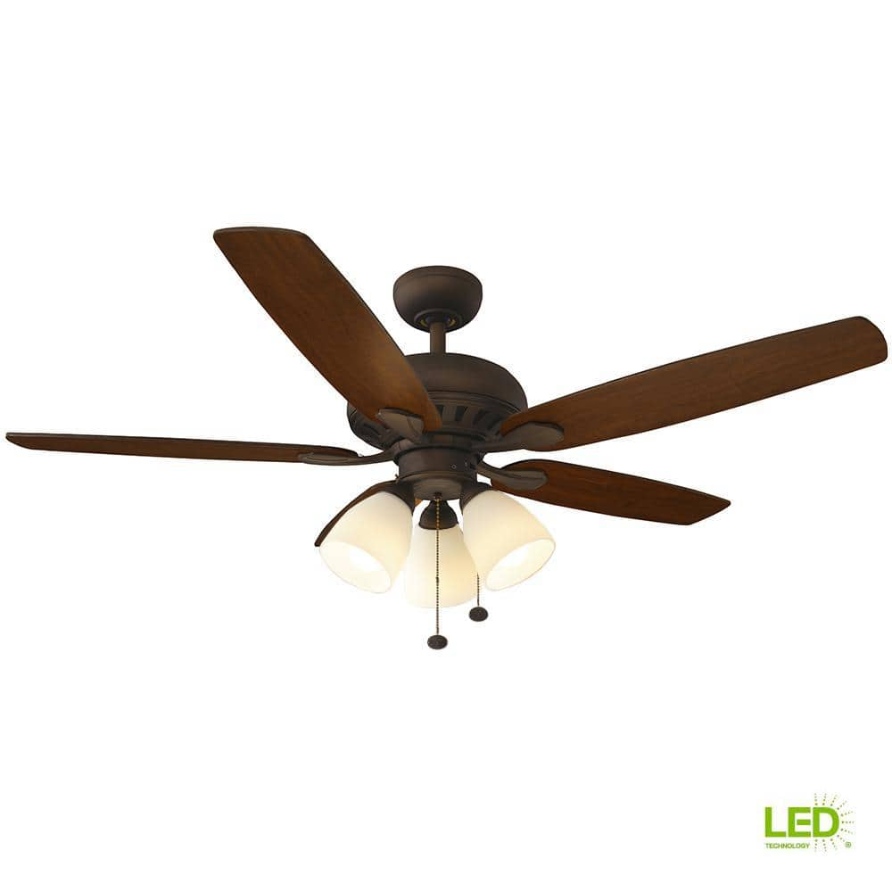 Hampton Bay Rockport 52 in. Indoor LED Oil Rubbed Bronze Ceiling Fan with Light Kit, Downrod, Reversible Blades and Reversible Motor