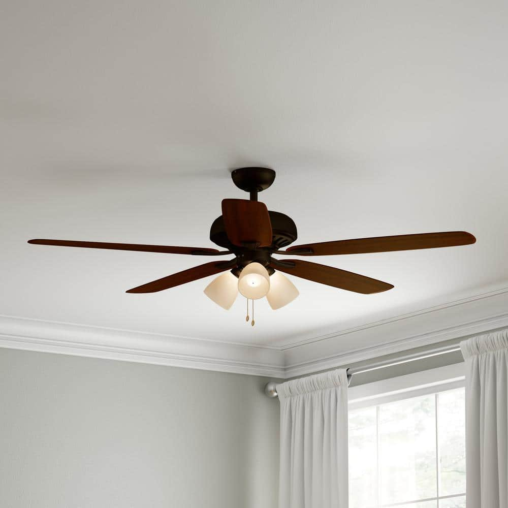 Hampton Bay Rockport 52 in. Indoor LED Oil Rubbed Bronze Ceiling Fan with Light Kit, Downrod, Reversible Blades and Reversible Motor