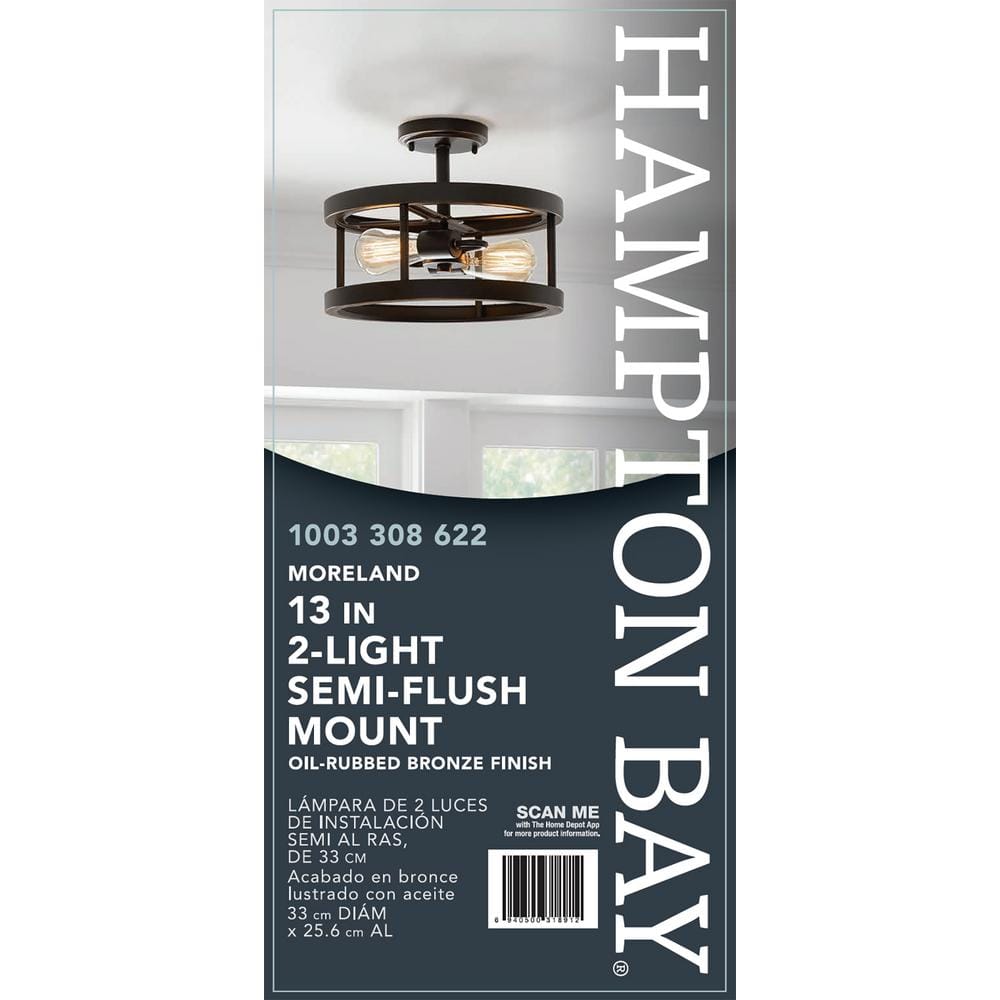 Hampton Bay Moreland 13 in. 2-Light Oil-Rubbed Bronze Semi-Flush Mount