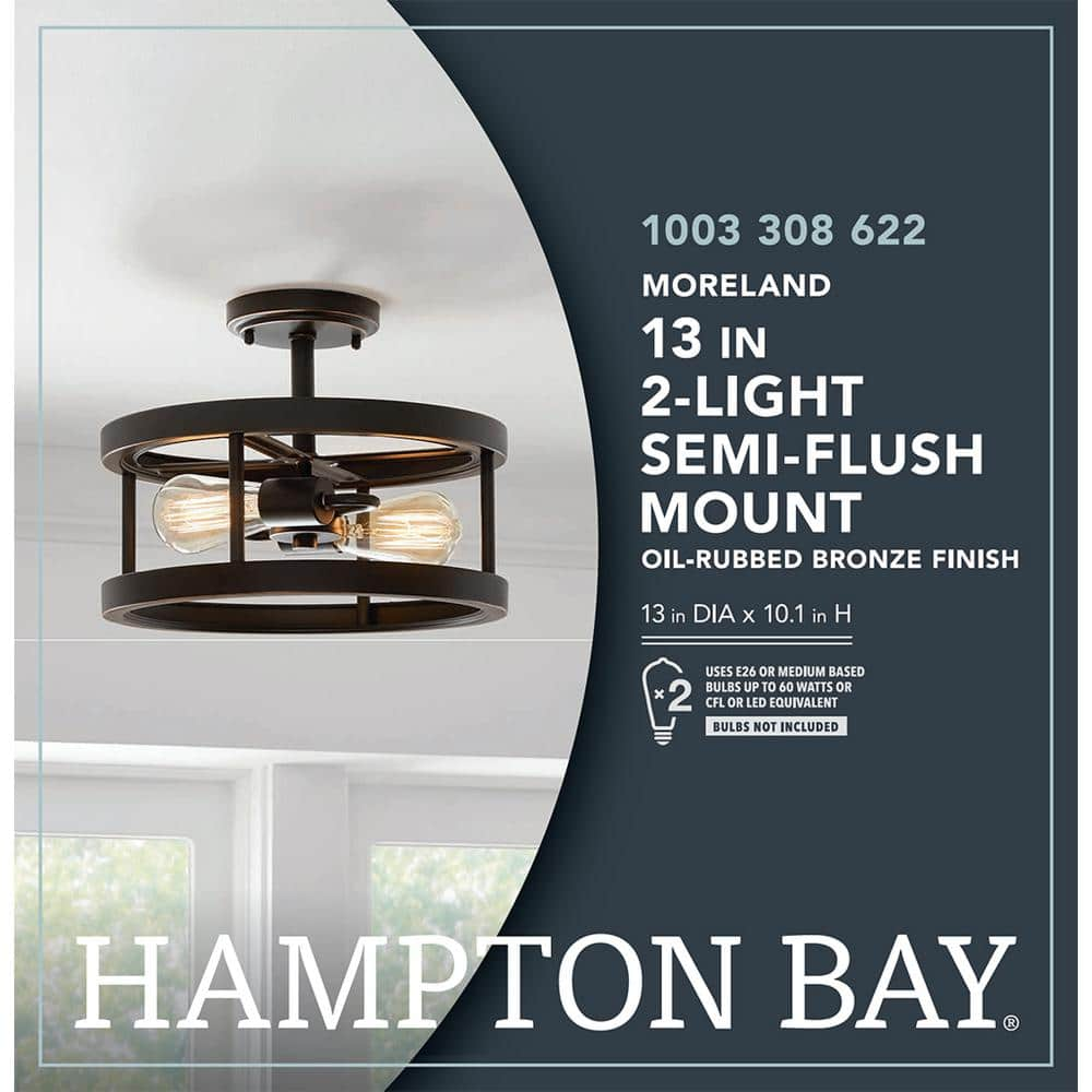 Hampton Bay Moreland 13 in. 2-Light Oil-Rubbed Bronze Semi-Flush Mount