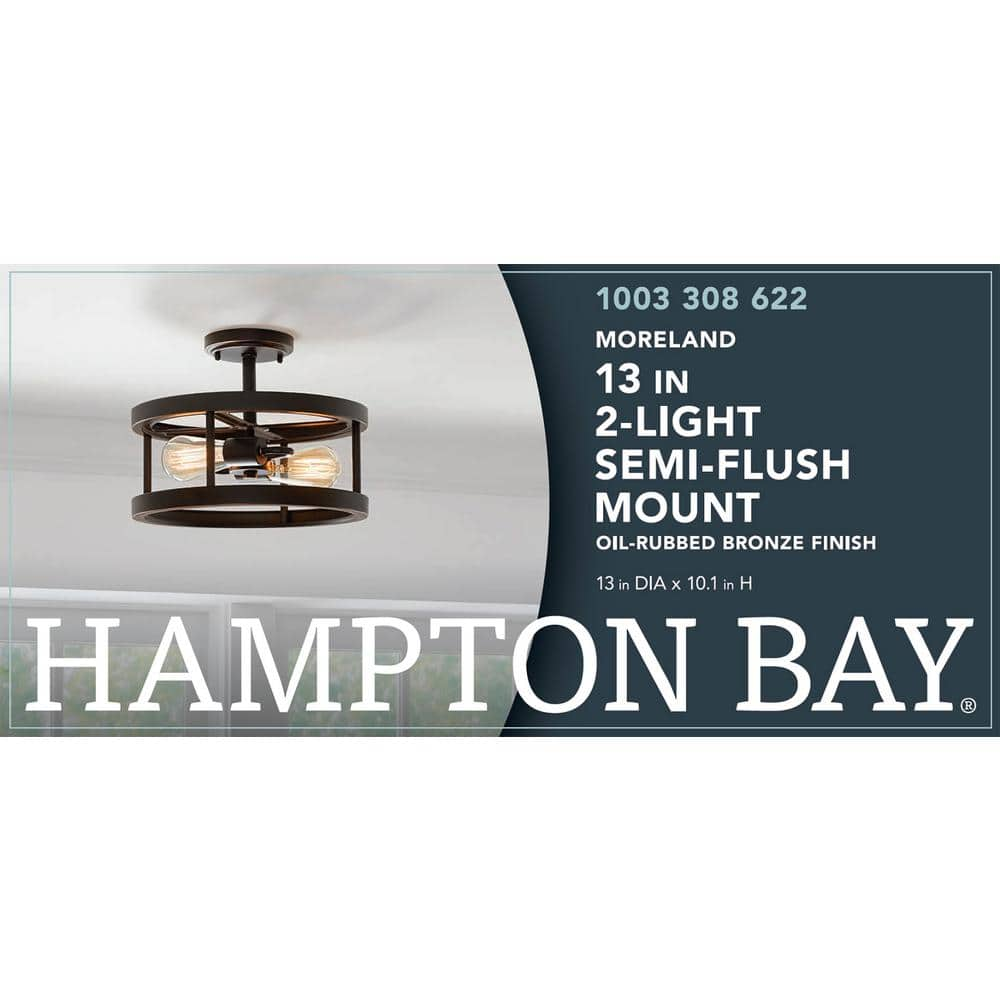 Hampton Bay Moreland 13 in. 2-Light Oil-Rubbed Bronze Semi-Flush Mount