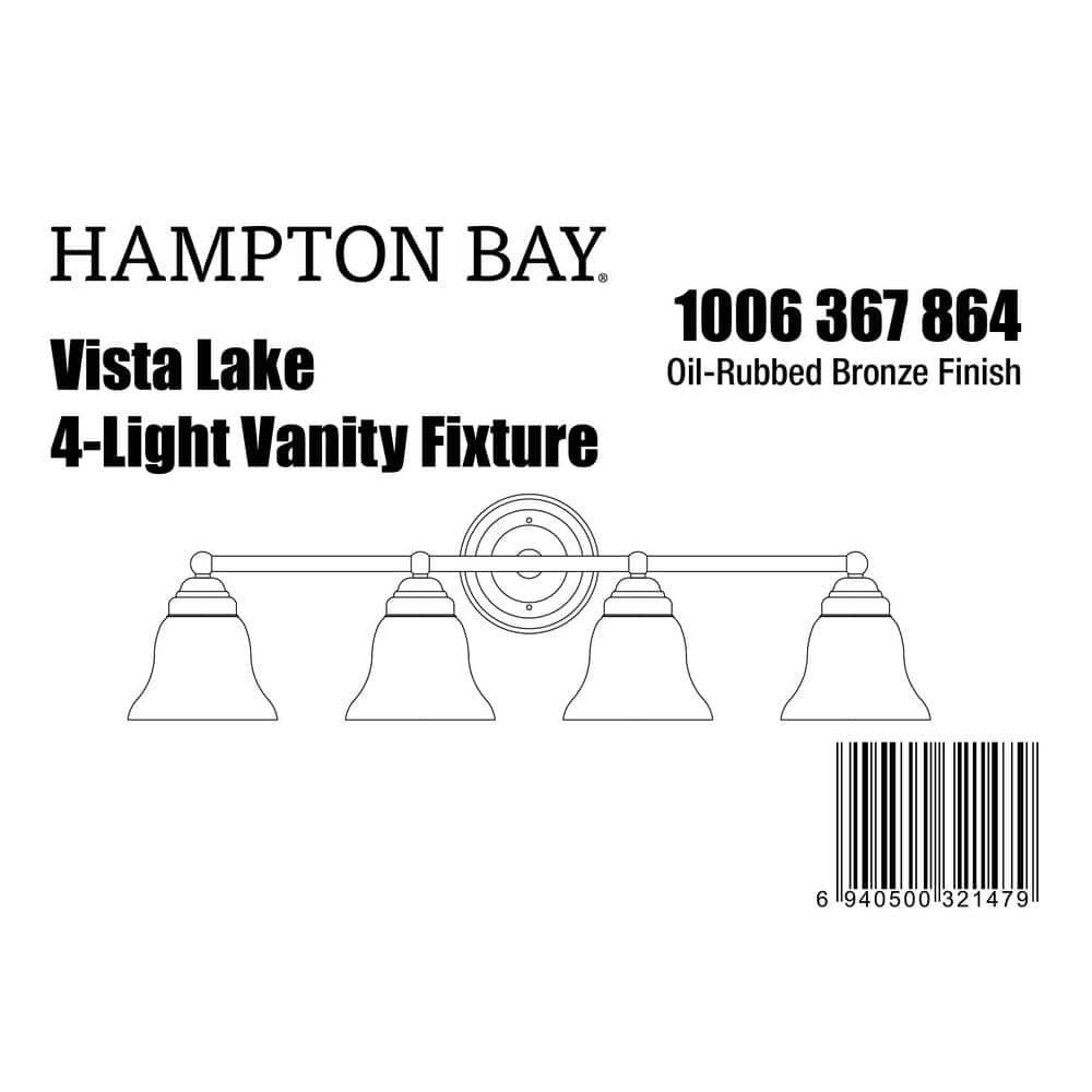 Hampton Bay Vista Lake 32.75 in. 4-Light Oil-Rubbed Bronze Bathroom Vanity Light with Frosted Glass Shades