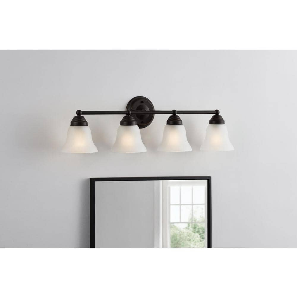 Hampton Bay Vista Lake 32.75 in. 4-Light Oil-Rubbed Bronze Bathroom Vanity Light with Frosted Glass Shades