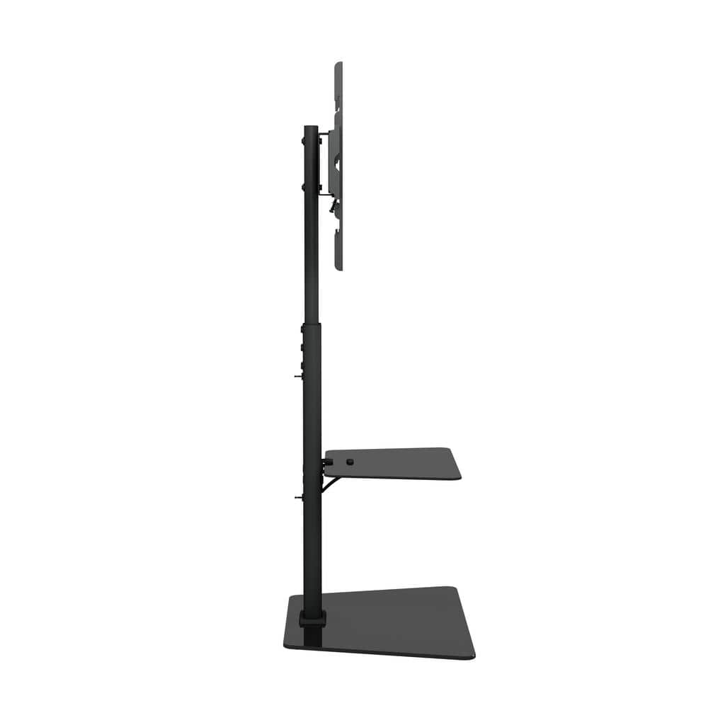 ProMounts Heavy Duty Swivel Floor Stand Mount with Shelves For 37-70 inch TVs up to 88lbs with Sleek Glass Base and 35° Swivel