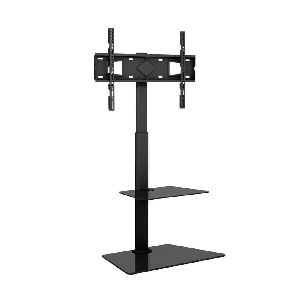 ProMounts Heavy Duty Swivel Floor Stand Mount with Shelves For 37-70 inch TVs up to 88lbs with Sleek Glass Base and 35° Swivel