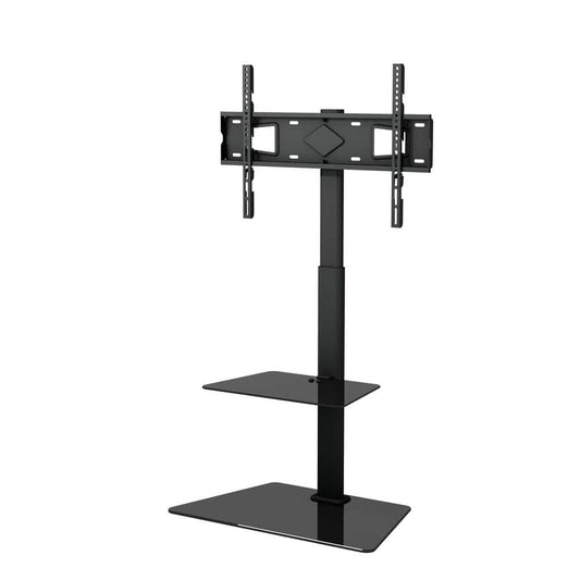 ProMounts Heavy Duty Swivel Floor Stand Mount with Shelves For 37-70 inch TVs up to 88lbs with Sleek Glass Base and 35° Swivel