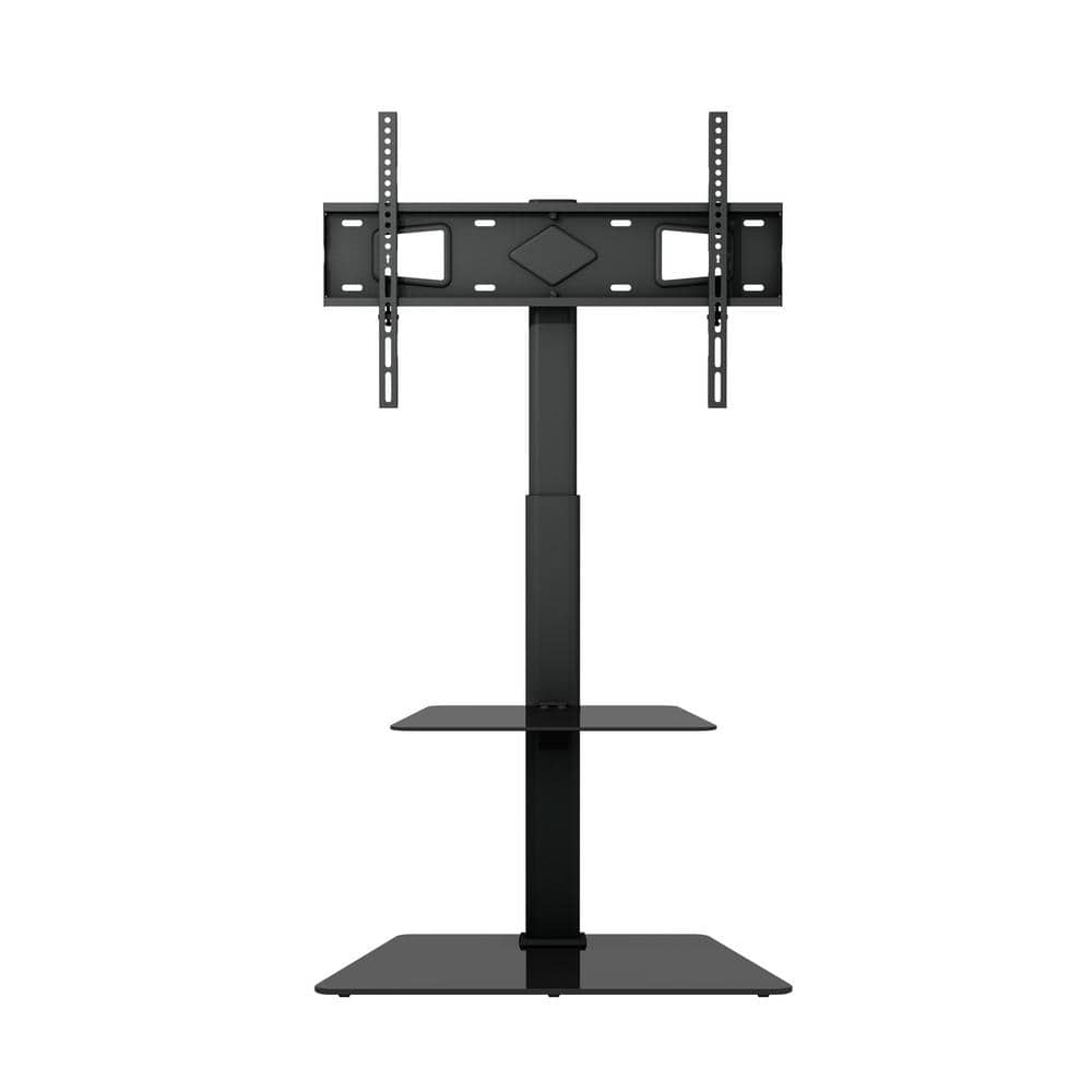 ProMounts Heavy Duty Swivel Floor Stand Mount with Shelves For 37-70 inch TVs up to 88lbs with Sleek Glass Base and 35° Swivel