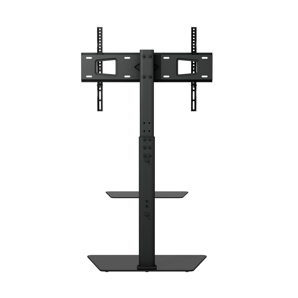 ProMounts Heavy Duty Swivel Floor Stand Mount with Shelves For 37-70 inch TVs up to 88lbs with Sleek Glass Base and 35° Swivel