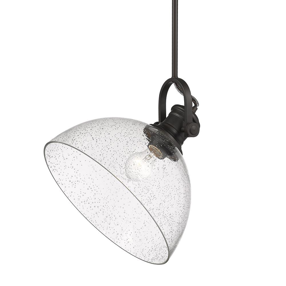 Golden Lighting Hines 1-Light Rubbed Bronze with Seeded Glass Pendant