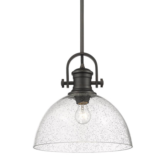 Golden Lighting Hines 1-Light Rubbed Bronze with Seeded Glass Pendant