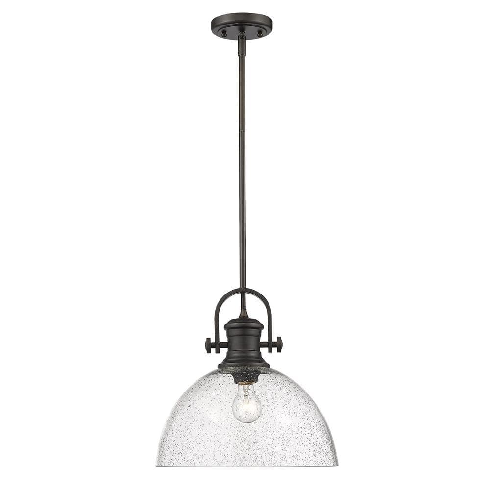 Golden Lighting Hines 1-Light Rubbed Bronze with Seeded Glass Pendant