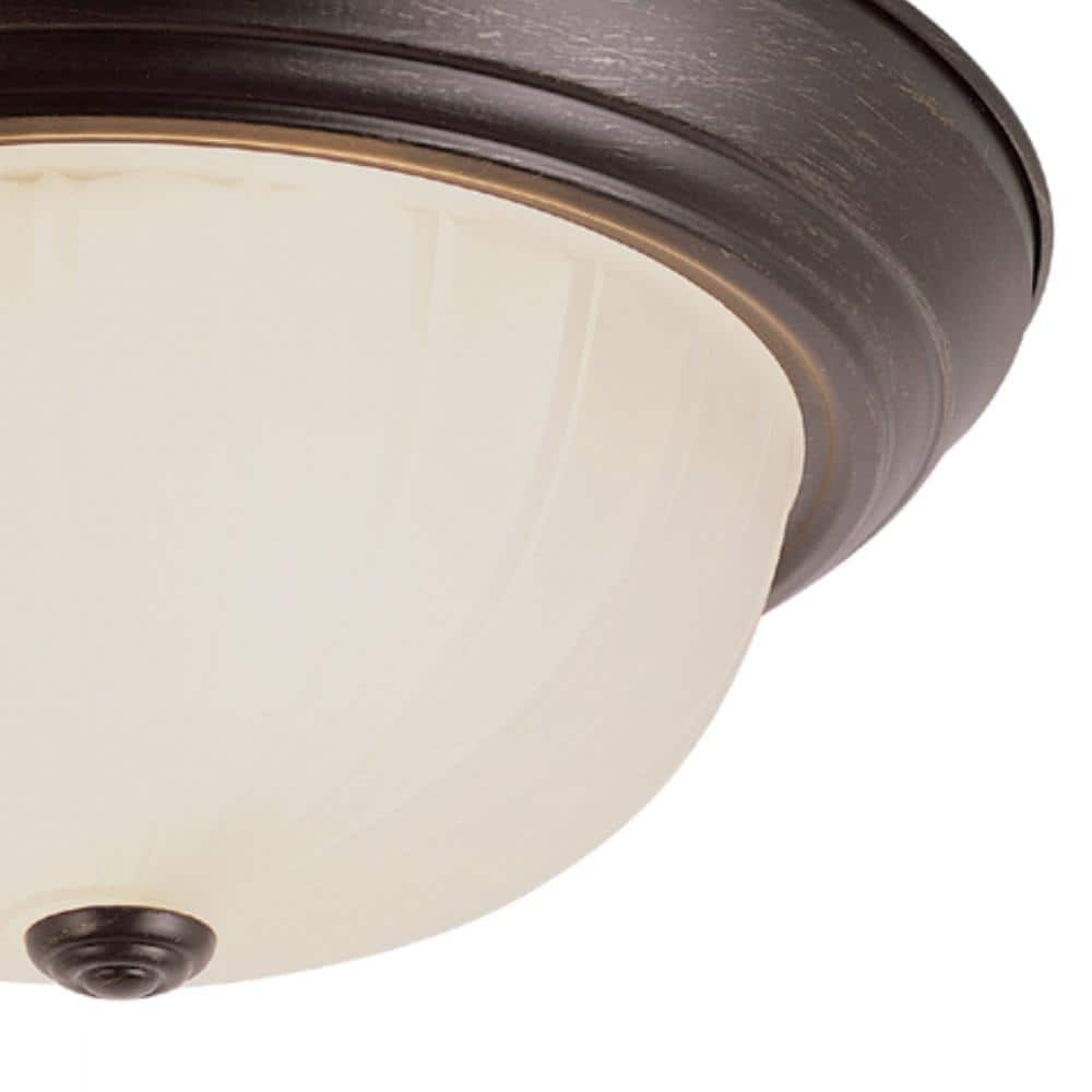 Bel Air Lighting Breakwater 11 in. 2-Light Rubbed Oil Bronze CFL Flush Mount with Frosted Glass Melon Shade