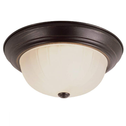 Bel Air Lighting Breakwater 11 in. 2-Light Rubbed Oil Bronze CFL Flush Mount with Frosted Glass Melon Shade